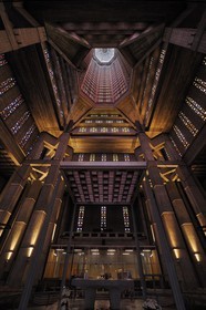 France, Seine Maritime, Le Havre, Downtown rebuilt by Auguste Perret listed as World Heritage by UNESCO, Saint Joseph church, the bell tower seen from the nave