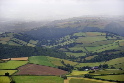 United Kingdom, England, Somerset, fields and forests in the region of Wiveliscombe (aerial view)