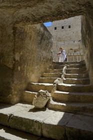 Israel, Jerusalem, holy city, the old town listed as World Heritage by UNESCO, the Temple Mount in the Davidson Center, staircase of the Mikveh (or mikvah), ritual immersion bath at the foot of the western retaining wall of the Temple built by Herod the Great