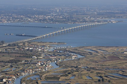 France, Charente-Maritime (17), Ile d'Oléron, le viaduc et  le port ostréicole du Chenal d'Ors (vue aérienne)