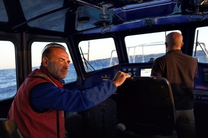 France, Bouches du Rhone, Marseille, the Maritime Pilot Jean-François Suhas, on board a pilot boat