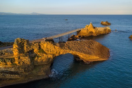 France, Pyrenees Atlantiques, Basque Country, Biarritz, the Rocher de la Vierge (Virgin rock) (aerial view)