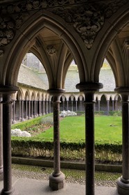 France, Manche, the abbey of Mont Saint Michel, listed as World Heritage by UNESCO, buildings of the Wonder (La Merveille), the cloister