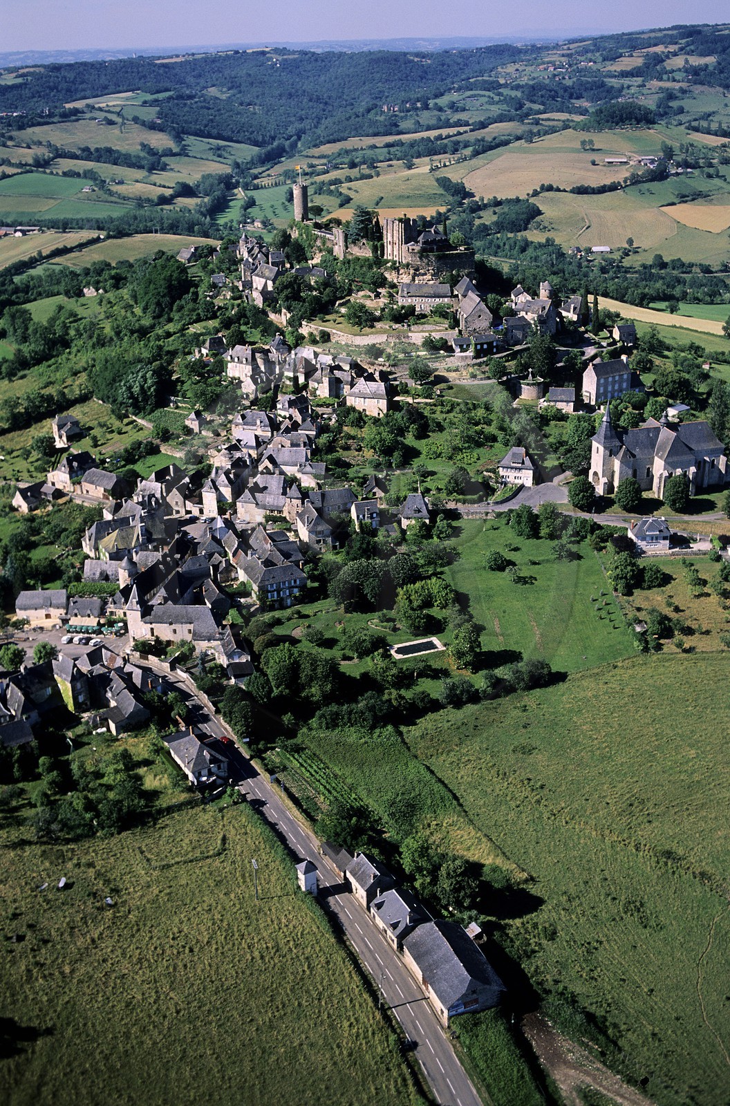 France, Correze, Turenne, labelled Les Plus Beaux Villages de France (The Most Beautiful Villages of France), the village (aerial view)