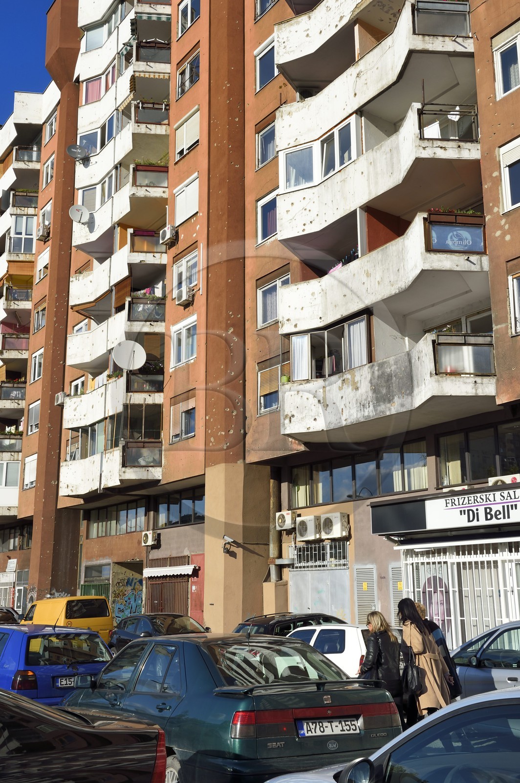 Bosnie-Herzégovine, Sarajevo, impacts de balles datant du siège de Sarajevo par l'Armée de la république serbe de Bosnie entre 1992 et 1996