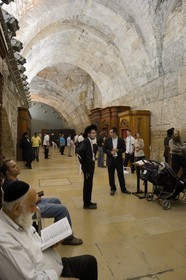 Israel, Jerusalem, holy city, the old town listed as World Heritage by UNESCO, covered part of the Western Wall part of the retaining walls of the Temple Mount built by Herod the Great, Orthodox Jews praying