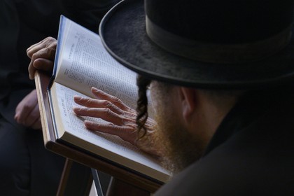 Israel, Jerusalem, holy city, the old town listed as World Heritage by UNESCO, Orthodox Jew praying at the Western Wall