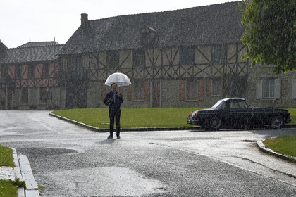 France, Yvelines, Montchauvet, shooting for the television of the Preferred Village of the French (Village Préféré des Français) with Stéphane Bern on place de l'église