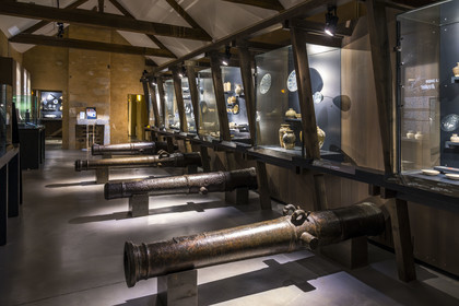 France, Morbihan, Port-Louis, Port Louis Citadel, national maritime museum, part devoted to archeology at sea, cannons from the wreck of the Mauritius, stranded in 1609 off the coast of Gabon