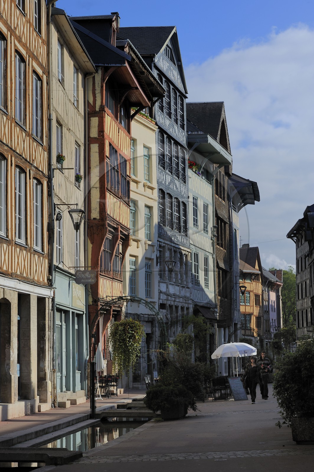France, Seine-Maritime (76), Rouen, la rue Eau-de-Robec avec une reconstitution de la rivière qui y coulait autrefois