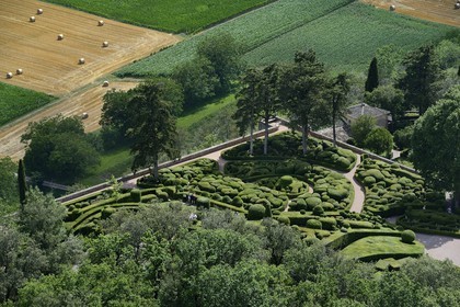 France, Dordogne, Perigord Noir, Dordogne Valley, Vezac, park from Les Jardins du château de Marqueyssac of the 18th century (aerial view)