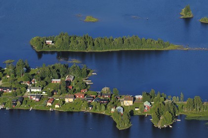 Sweden, Västerbotten County, region of Umea, Skeppsvik village on a Baltic Sea peninsula (aerial view)