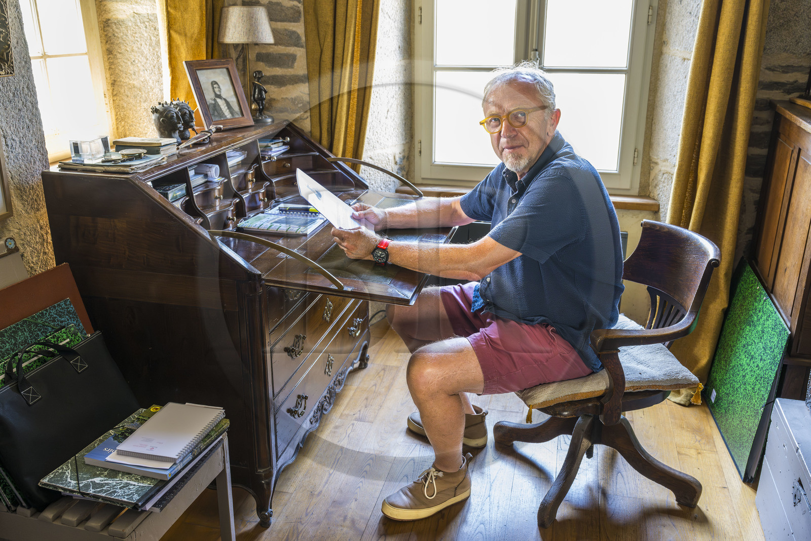 France, Finistère (29), Roscoff, maison d'armateur dite de la Porte Noire construite à la fin XVIème siècle par les frères James, Christian Kulig est son actuel propriétaire
