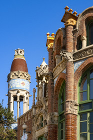 Spain, Catalonia, Barcelona, El Guinardo district, former Hospital de la Santa Creu i de Sant Pau listed as UNESCO World Heritage, modernist style by architect Domenech i Montaner, today a museum and a cultural center,