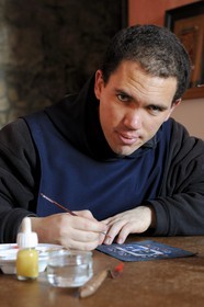 France, Manche, the abbey of Mont Saint Michel, listed as World Heritage by UNESCO, miniatures created by brother Sebastien, monk of Monastic Fraternities of Jerusalem