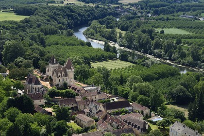 France, Dordogne, Perigord Noir, Dordogne Valley, Castelnaud la Chapelle, Chateau des Milandes, the French-american dancer Josephine Baker's former property (aerial view)