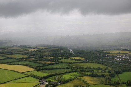 United Kingdom, England, Wales, rain curtain on the Carmarthenshire (aerial view)