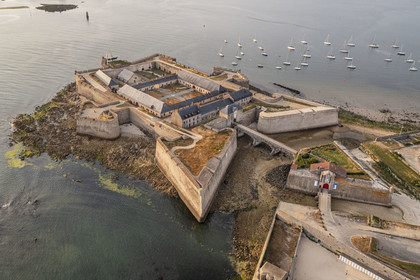 France, Morbihan, Port-Louis, Port Louis Citadel modified by Vauban, at Lorient harbour entrance, museum of the Compagnie des Indes (aerial view)