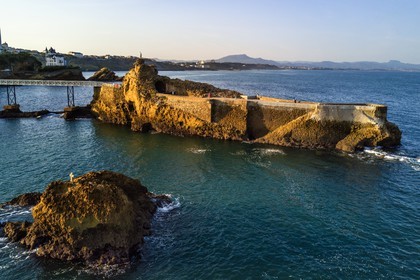 France, Pyrenees Atlantiques, Basque Country, Biarritz, the Rocher de la Vierge (Virgin rock) (aerial view)