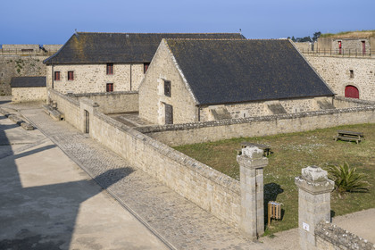France, Morbihan, Port-Louis, Port Louis Citadel modified by Vauban, at Lorient harbour entrance, powder magazine building and the arsenal in the background