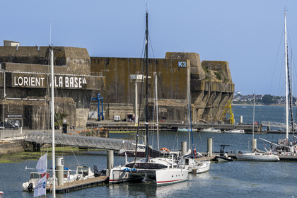 France, Morbihan, Lorient, the port of Lorient La Base in the former submarine base built by the Germans, it is designed and equipped to accommodate nautical professionals, nautical events and large units such as monohulls and multihulls of the Offshore racing