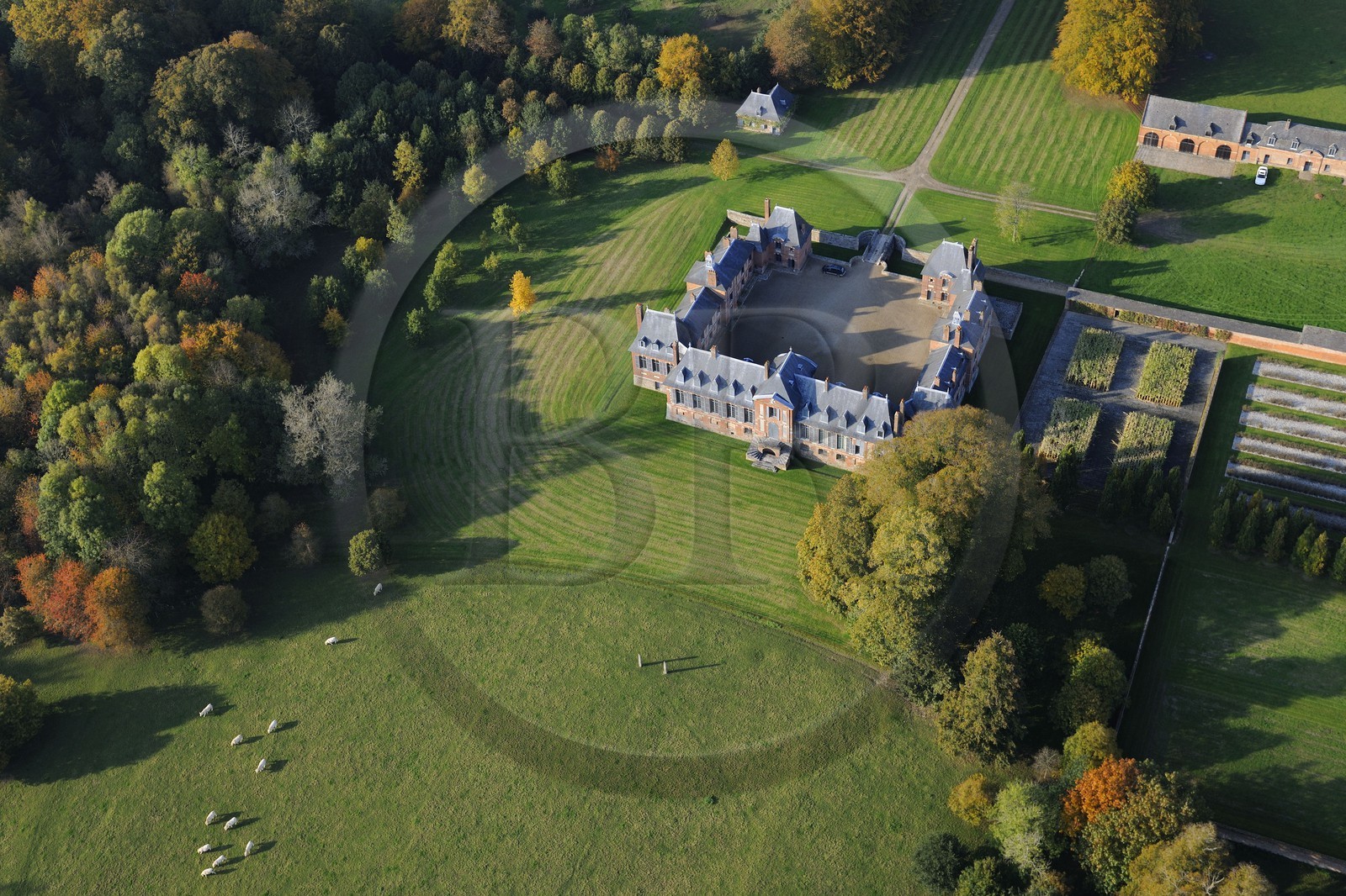 France, Seine-Maritime, Les Cent-Acres, Montigny castle from the 17th century (aerial view)