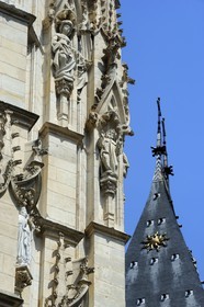 France, Seine Maritime, Rouen, Notre Dame of Rouen Cathedral, the Tour de Beurre (Butter Tower) in the foreground and the Saint-Romain Tower
