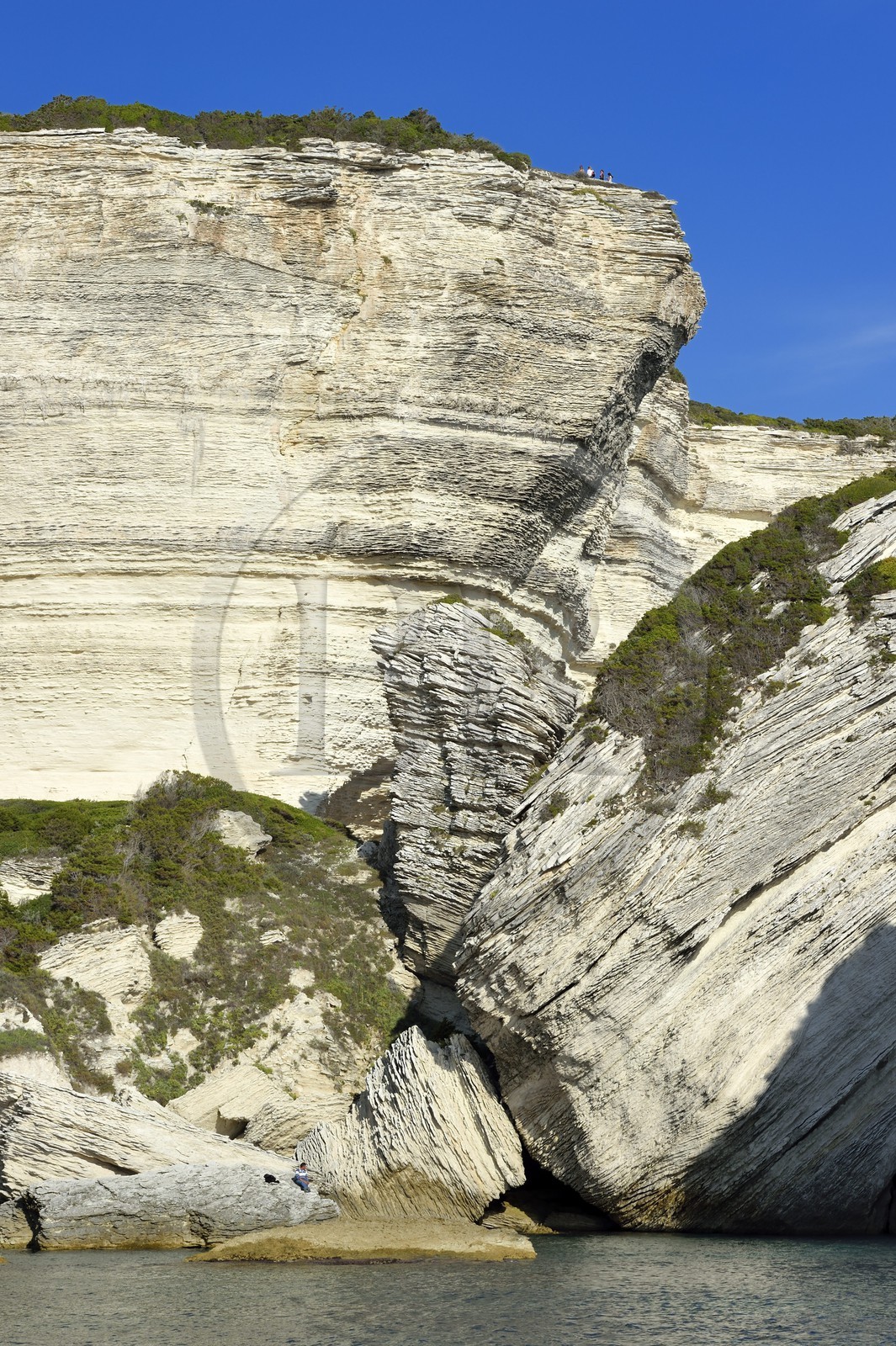 France, Corse-du-Sud (2A), Bonifacio, les falaises de calcaire de plus de 60 mètres de haut