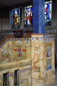 France, Allier (03), Vichy, Notre Dame des Malades (Our Lady of the Sick) church and Saint Blaise church, Art Deco details on the choir wall and mosaics