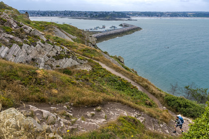 France, Cotes d'Armor, Cote de Penthièvre, Erquy, the port in the background