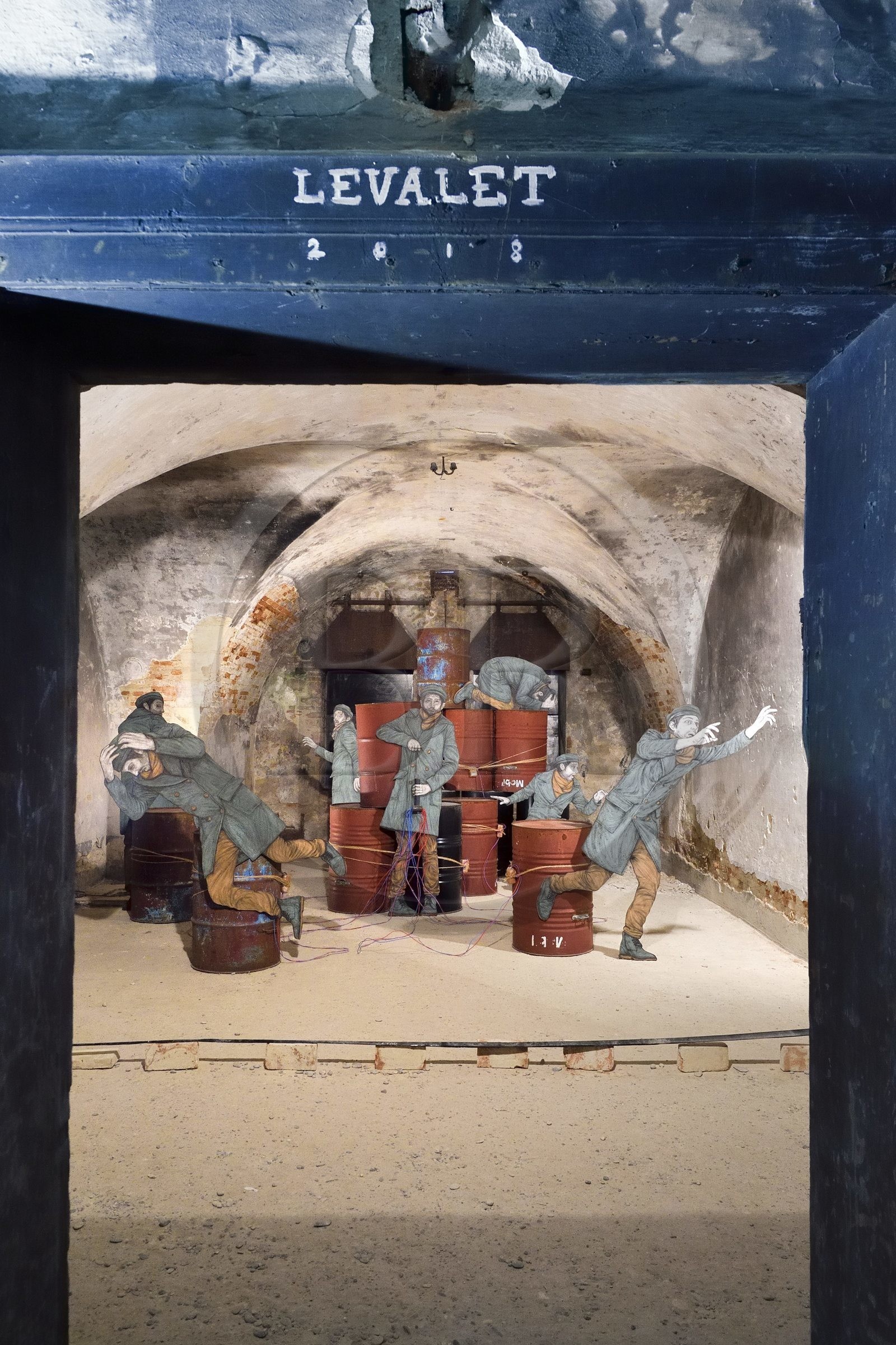 France, Haut-Rhin (68), Neuf-Brisach, Musée d'Art Urbain et de Street Art (MAUSA) hébergé dans une ancienne casemate de la citadelle de Vauban classée Patrimoine Mondial de l'UNESCO, peinture murale de Charles Leval alias Levalet