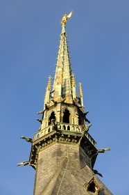 France, Manche, Mont Saint Michel, listed as World Heritage by UNESCO, Abbey, spire and gargoyles