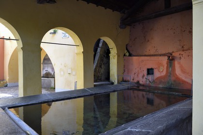 France, Alpes-Maritimes, Roya Valley (Nice hinterland), at the foot of the Mercantour National Park, Saorge, washhouse and fountain of Medge