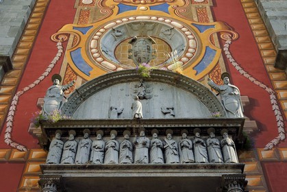 France, Alpes-Maritimes, Roya Valley (Nice hinterland), at the foot of the Mercantour National Park, Tende, Collegiate Church of Notre Dame de l'Assomption (Our Lady of the Assumption), the facade