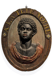 France, Paris, Marais district, Carnavalet Museum, Paris sign room, The Black Head, wine merchant's sign formerly on rue du Faubourg Saint-Antoine (18th century)