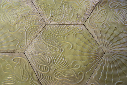 Spain, Catalonia, Barcelona, Eixample district, Passeig de Gracia, Pedrera or Casa Mila (1905-1910) by the Catalan modernist architect Antoni Gaudi, UNESCO World Heritage site, hexagonal floor tiles also used in Casa Batllo