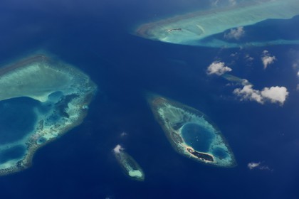 Maldives, Island and private atoll (aerial view)