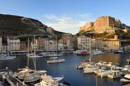 France, Corse du Sud, Bonifacio, the port overlooked by the Citadel in the upper town