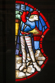 France, Paris, Musée de Cluny - Musée national du Moyen-Age (Middle Ages Museum in the former Hotel de Cluny), stained glass representing the executioner, from the Sainte-Chapelle in Paris, around 1500