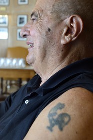 France, Rhone, Collonges au Mont d'Or, L'Auberge du Pont de Collonges Restaurant, three Michelin stars since 1965, famous French chef Paul Bocuse, wounded soldier during the WW2, the American who transfuse him also tattoo him a cockerel on the shoulder
