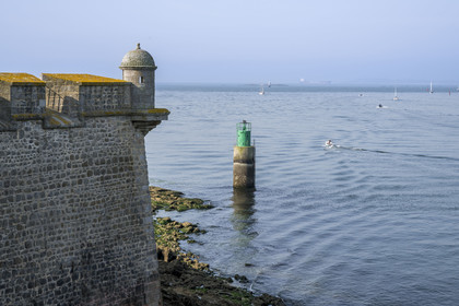 France, Morbihan, Port-Louis, Port Louis Citadel modified by Vauban, at Lorient harbour entrance, watchtower on the ramparts
