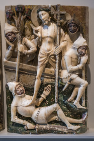 France, Paris, Musée de Cluny - Musée national du Moyen-Age (Middle Ages Museum in the former Hotel de Cluny), panels from a Passion altarpiece, England, late 15th century, gypsum alabaster, partial polychromy (detail)