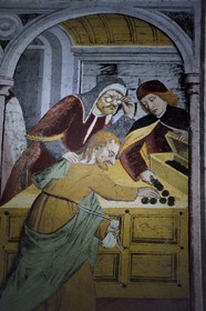 France, Alpes-Maritimes, Roya Valley, La Brigue, Notre Dame des Fontaines Chapel, 15th century frescos attributed to Jean Canavesio, betrayal of Judah painting where some people like to see a representation of the plot hatched in 1472 by the House of Savoy to assassinate Honoré Lascaris