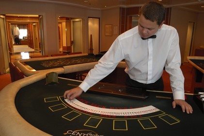 Italy, cruise aboard the Silvershadow ship of the company Silversea, the casino, black jack table