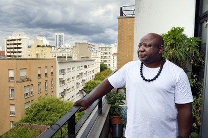 France, Paris, Barthelemy Toguo, the artist founder of Bandjoun Station in Cameroon, in his Parisian studio