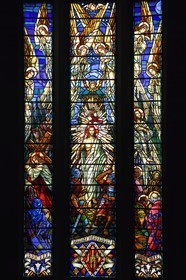 France, Allier (03), Vichy, Notre Dame des Malades (Our Lady of the Sick) church and Saint Blaise church, vitraux réalisés par les frères Mauméjean en 1933, Christ in Majesty