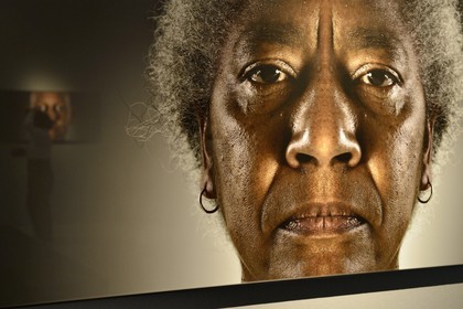 Afrique du Sud, province de Gauteng, Johannesburg, Parkwood, Goodman Gallery, exposition Visages de Guerre (Faces of War) par l'artiste Gabrielle Goliath