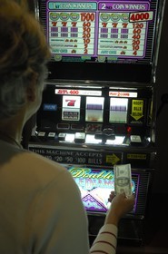 Italy, cruise aboard the Silvershadow ship of the company Silversea, the casino, Slot Machines