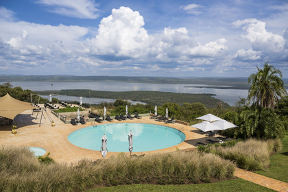 Rwanda, Akagera National Park, the Akagera Game Lodge overlooking Lake Ihema
