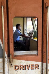 Sri Lanka, Colombo, central Colombo Fort train station, engine driver
